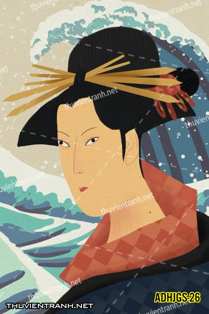 Tranh dán tường Cô gái  Nhật Bản mặc kimono, tranh minh họa cô gái Nhật Bản xưa -ADHJGS-26 - Kết quả tìm kiếm tranh tường